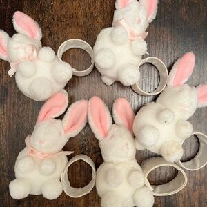 Easter Bunny Napkin Ring Holders White Bunnies Plush Stuffed Animals Set of 5